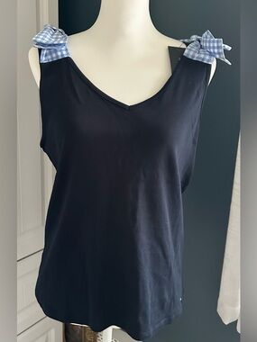 Tommy Hilfiger Navy Tank with Blue Gingham Tie Straps- Ladies Large. NWT